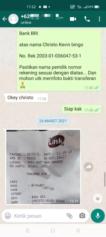 Bukti pembayaran ke bank bri - alodsopem